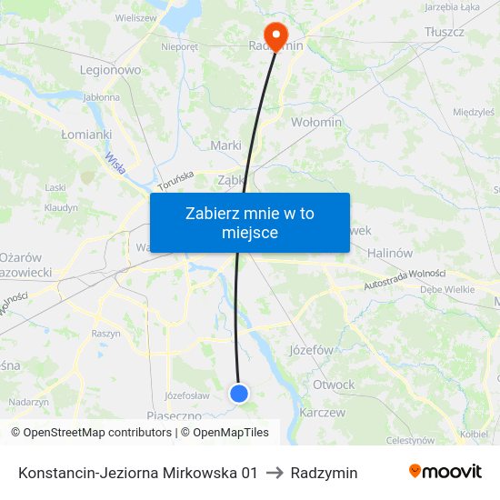 Konstancin-Jeziorna Mirkowska to Radzymin map