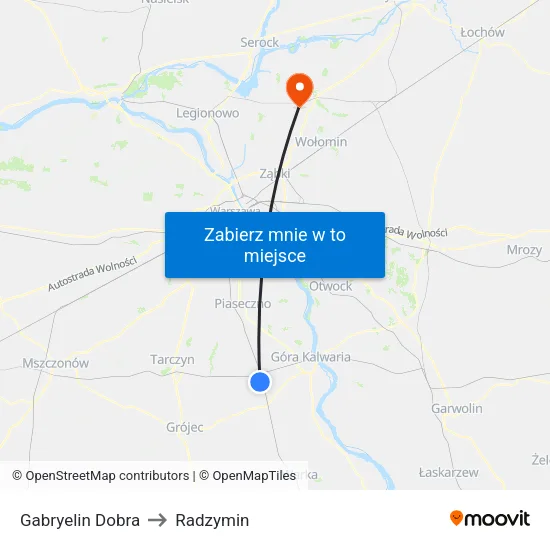 Gabryelin Dobra to Radzymin map