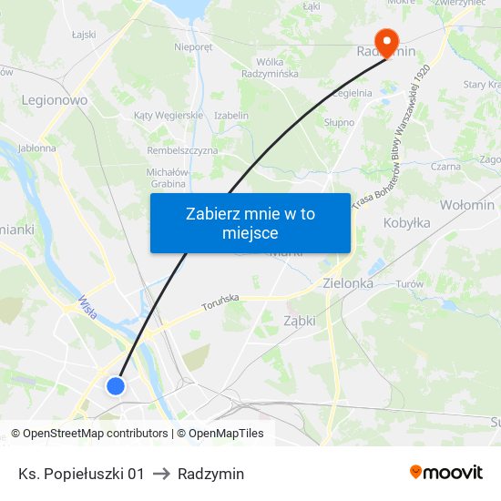 Ks. Popiełuszki 01 to Radzymin map