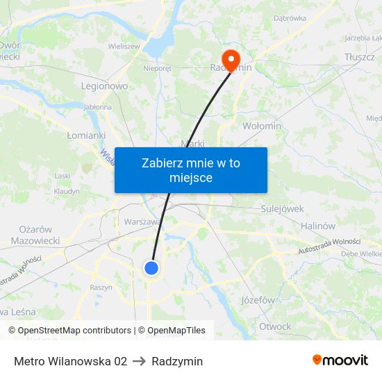 Metro Wilanowska to Radzymin map