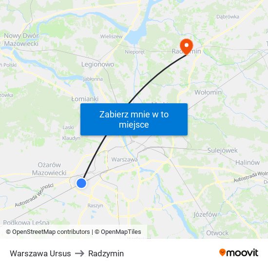 Warszawa Ursus to Radzymin map