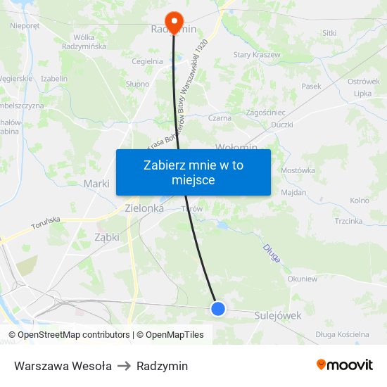 Warszawa Wesoła to Radzymin map