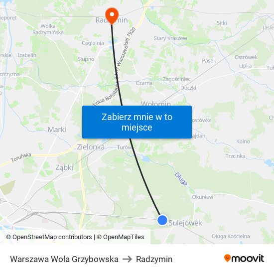 Warszawa Wola Grzybowska to Radzymin map