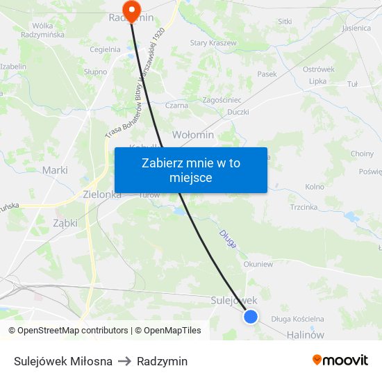 Sulejówek Miłosna to Radzymin map