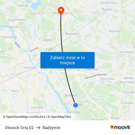 Otwock Orla 02 to Radzymin map