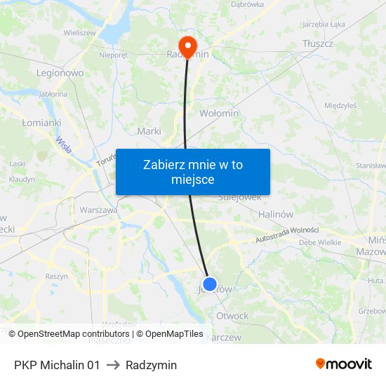 PKP Michalin to Radzymin map