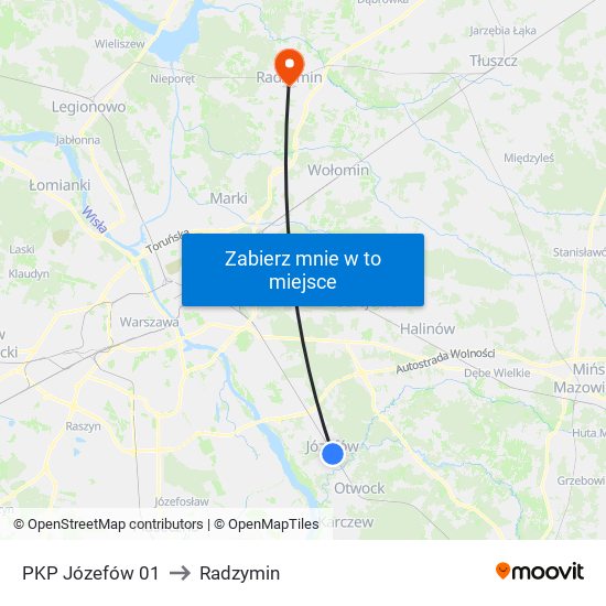 PKP Józefów 01 to Radzymin map