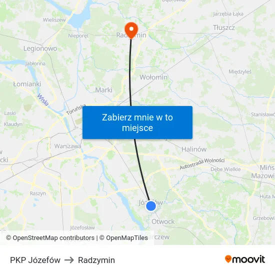 PKP Józefów to Radzymin map