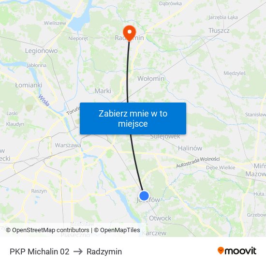 PKP Michalin 02 to Radzymin map