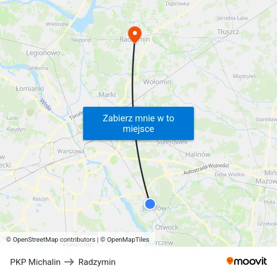 PKP Michalin to Radzymin map