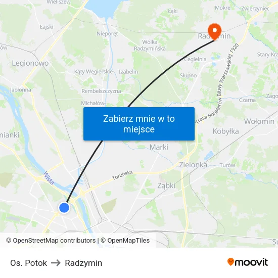 Os. Potok to Radzymin map