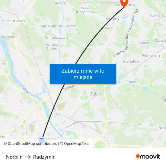 Norblin to Radzymin map