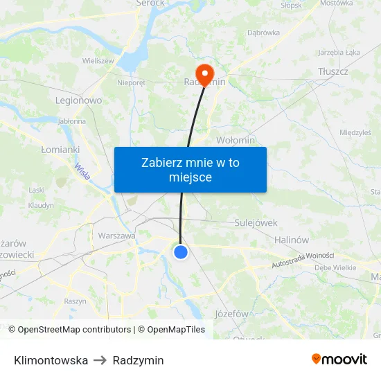 Klimontowska to Radzymin map