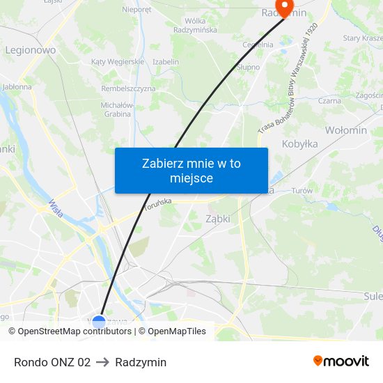 Rondo ONZ to Radzymin map