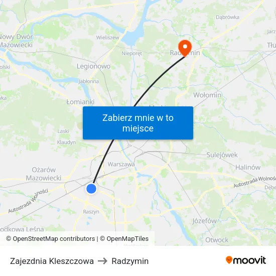Zajezdnia Kleszczowa to Radzymin map