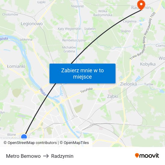 Metro Bemowo to Radzymin map