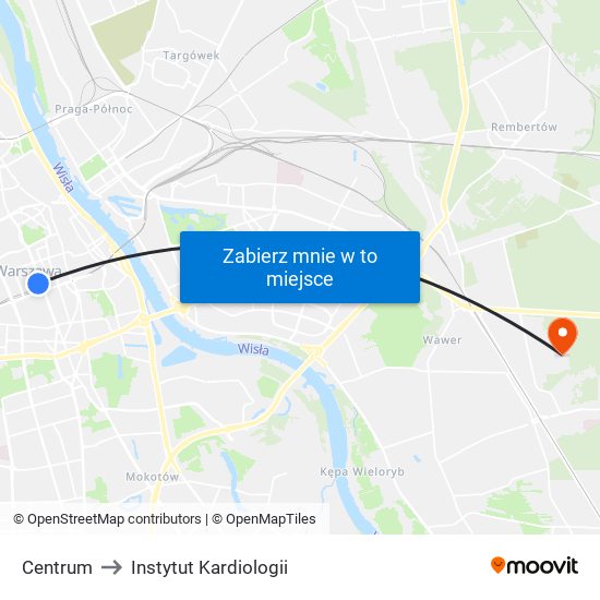 Centrum to Instytut Kardiologii map