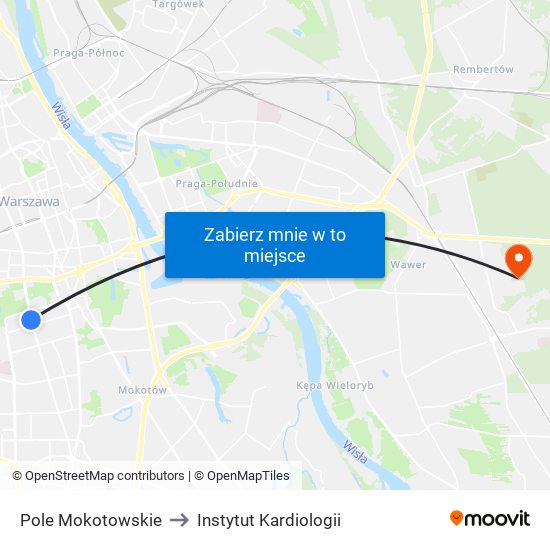 Pole Mokotowskie to Instytut Kardiologii map