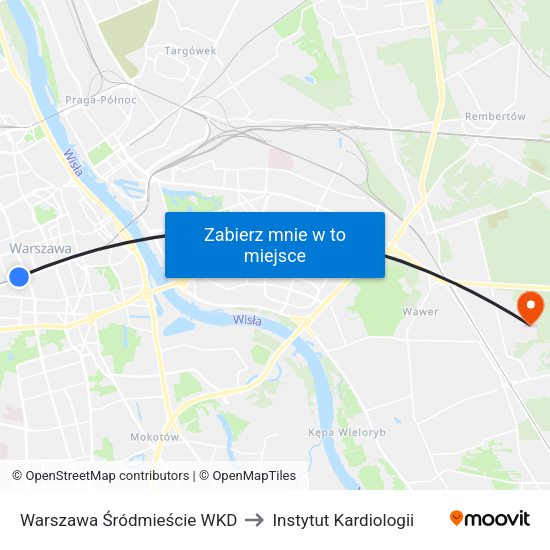 Warszawa Śródmieście WKD to Instytut Kardiologii map