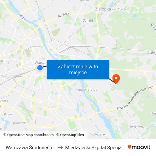 Warszawa Śródmieście WKD to Międzyleski Szpital Specjalistyczny map