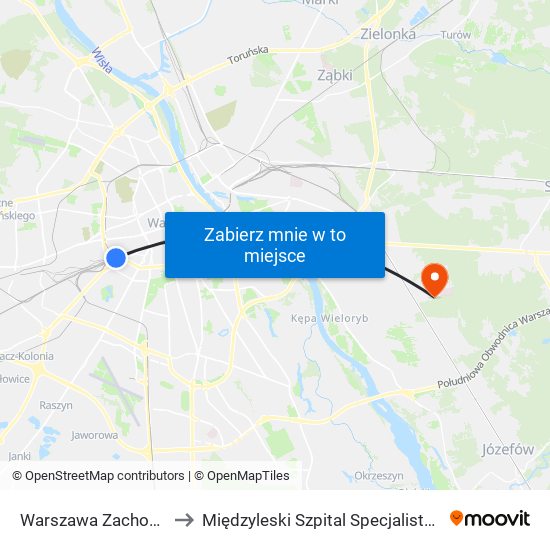 Warszawa Zachodnia to Międzyleski Szpital Specjalistyczny map