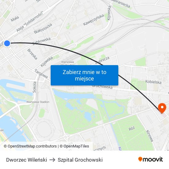 Dworzec Wileński to Szpital Grochowski map