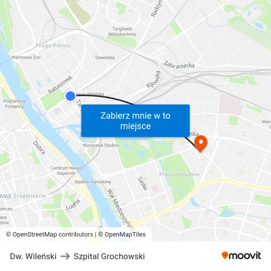 Dw. Wileński to Szpital Grochowski map