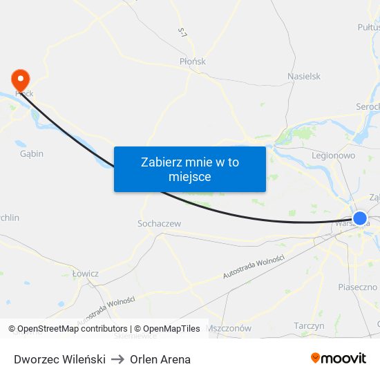 Dworzec Wileński to Orlen Arena map