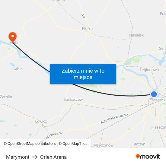 Marymont to Orlen Arena map