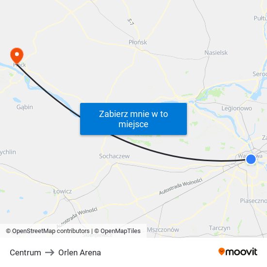 Centrum to Orlen Arena map