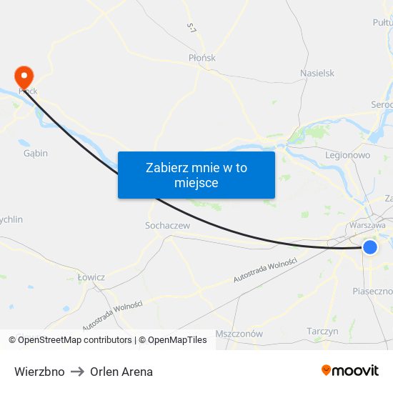 Wierzbno to Orlen Arena map