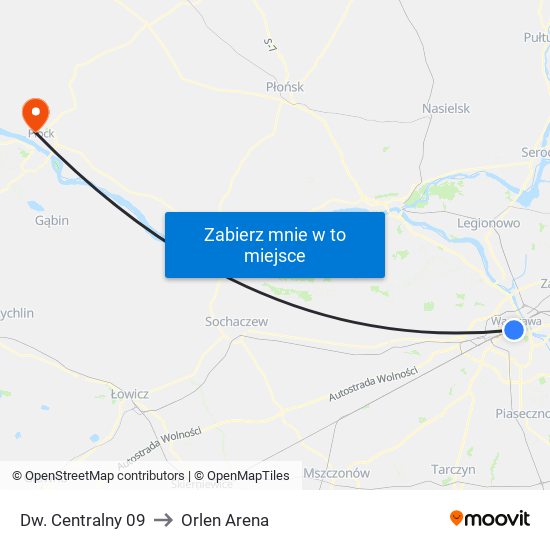 Dw. Centralny 09 to Orlen Arena map