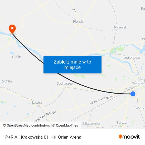 P+R Al. Krakowska 01 to Orlen Arena map