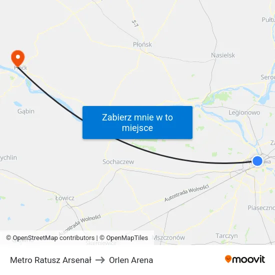 Metro Ratusz Arsenał to Orlen Arena map