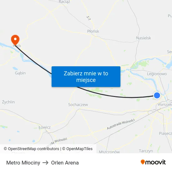 Metro Młociny to Orlen Arena map