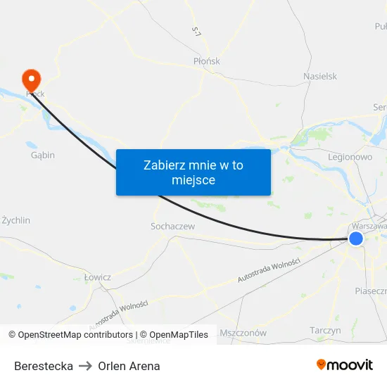 Berestecka to Orlen Arena map