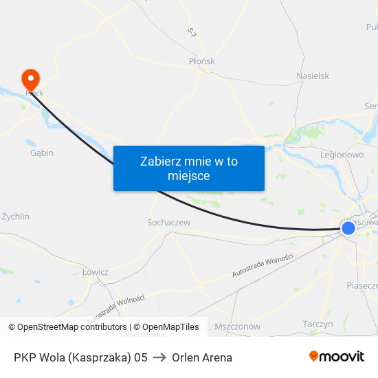 PKP Wola (Kasprzaka) 05 to Orlen Arena map