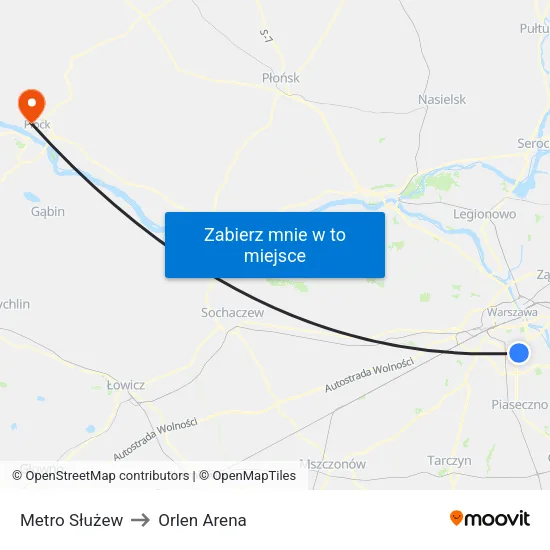 Metro Służew to Orlen Arena map