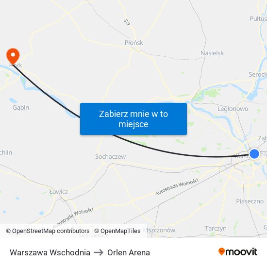 Warszawa Wschodnia to Orlen Arena map