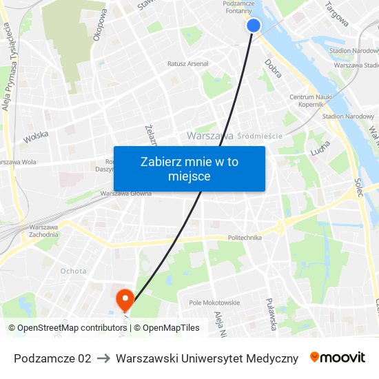 Podzamcze 02 to Warszawski Uniwersytet Medyczny map