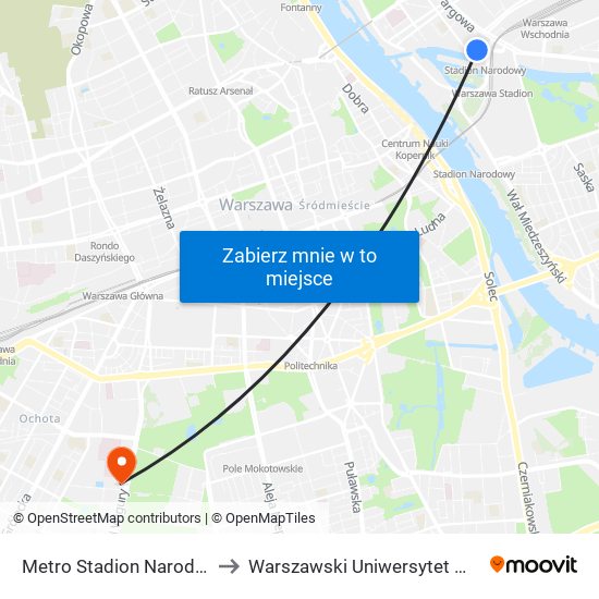 Metro Stadion Narodowy 11 to Warszawski Uniwersytet Medyczny map