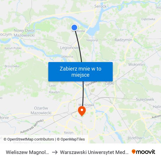 Wieliszew Magnolii 01 to Warszawski Uniwersytet Medyczny map