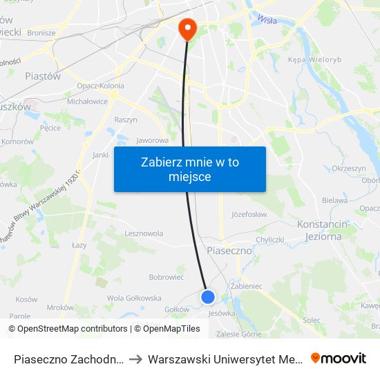 Piaseczno Zachodnia 02 to Warszawski Uniwersytet Medyczny map