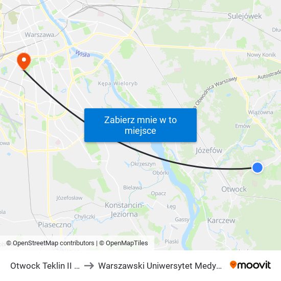 Otwock Teklin II 02 to Warszawski Uniwersytet Medyczny map