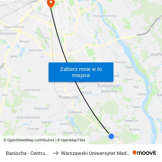 Baniocha-Centrum to Warszawski Uniwersytet Medyczny map