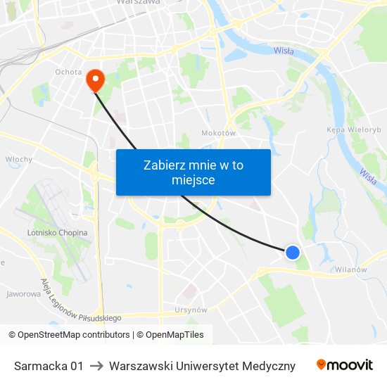 Sarmacka 01 to Warszawski Uniwersytet Medyczny map