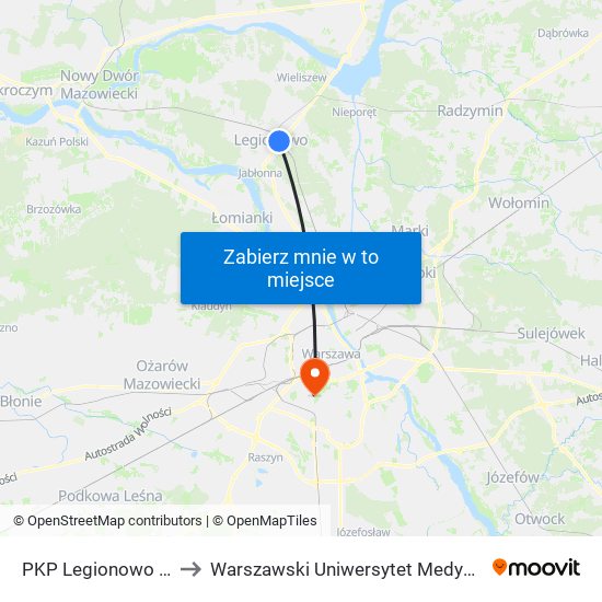 PKP Legionowo 01 to Warszawski Uniwersytet Medyczny map