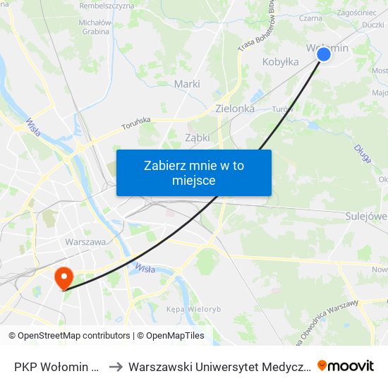 PKP Wołomin to Warszawski Uniwersytet Medyczny map