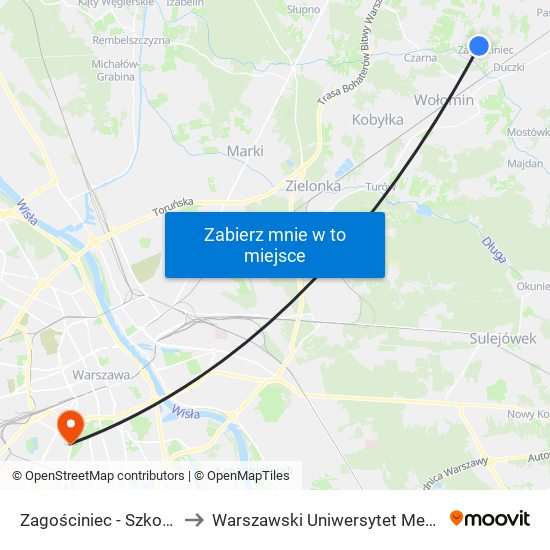 Zagościniec - Szkoła 01 to Warszawski Uniwersytet Medyczny map