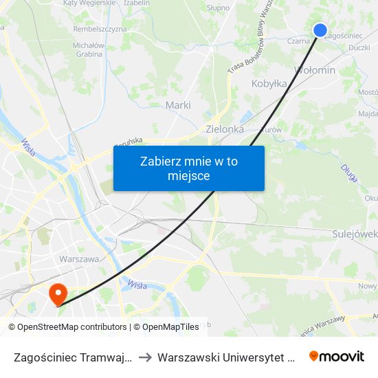 Zagościniec Tramwajowa 02 to Warszawski Uniwersytet Medyczny map